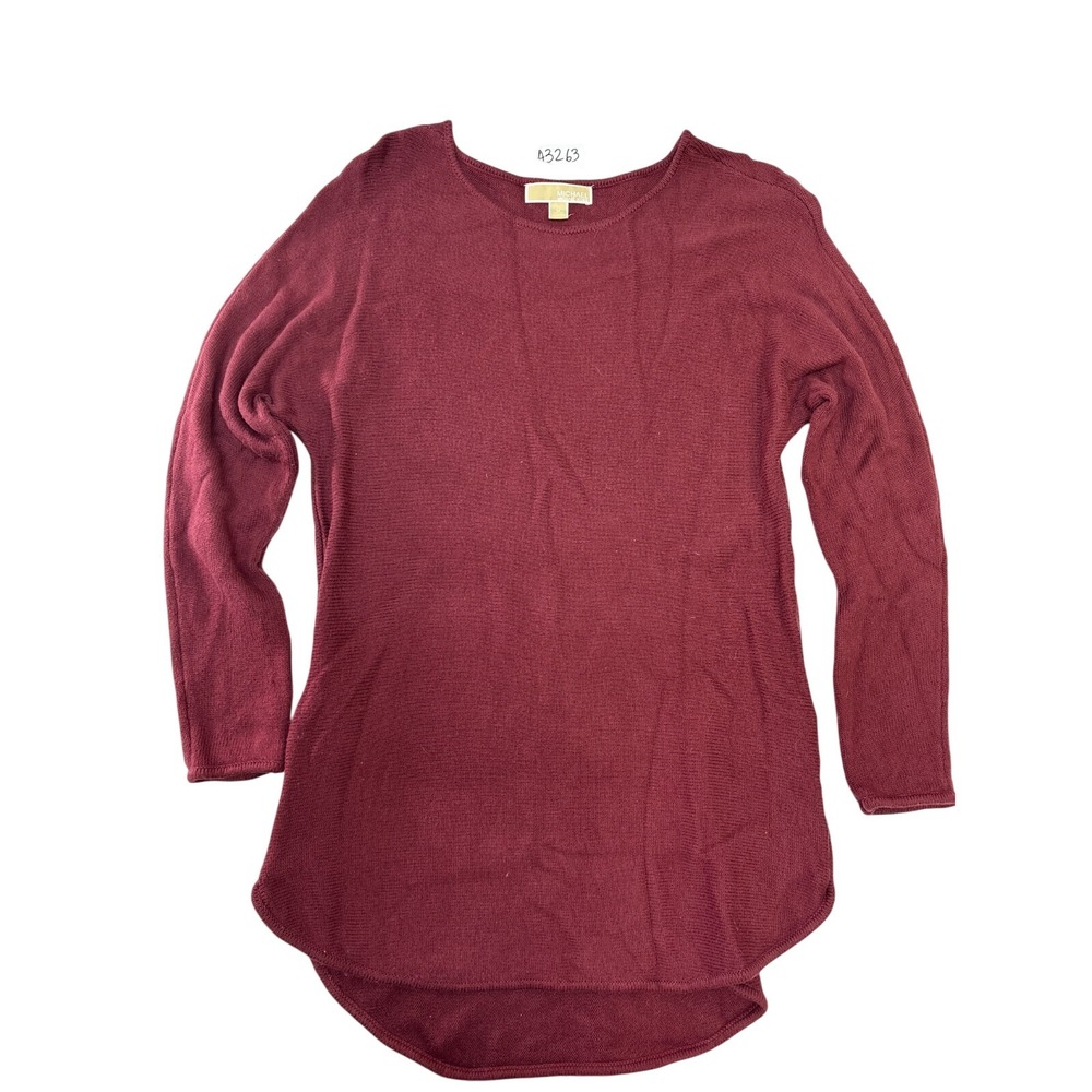 Michael Michael Kors Burgundy Knit Tunic Sweater Side Zippers Crew Neck Womens M